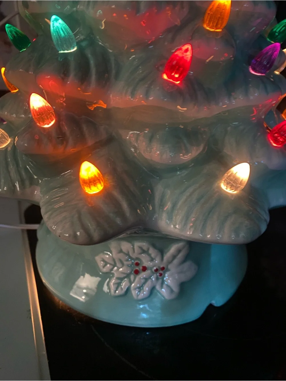 Vintage Ceramic Light-Up Holiday Tree - Mint Green with Multicolor Lights